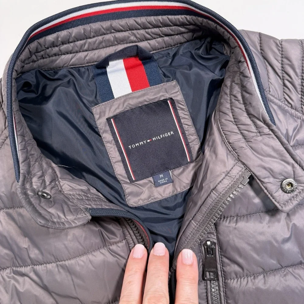 Tommy‎ Hilfiger Gray Full Zip Quilted Puffer Jacket M Classic Preppy